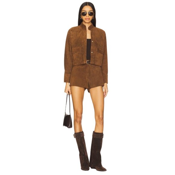 ZUT x REVOLVE Cropped Hair-on Cowhide Leather Jacket in Camel Suede Medium New - Picture 10 of 10